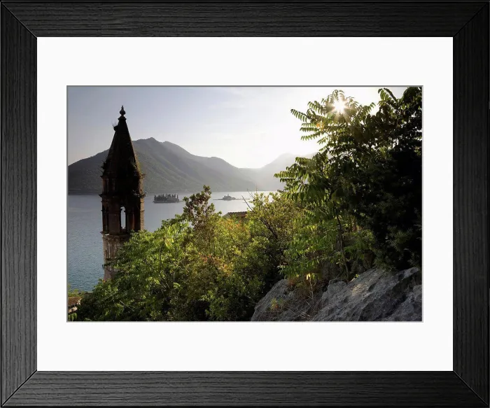 Framed Print : View From Above Perast Looking Towards The Islands At Sunset, Kotor Bay Montenegro.Tif