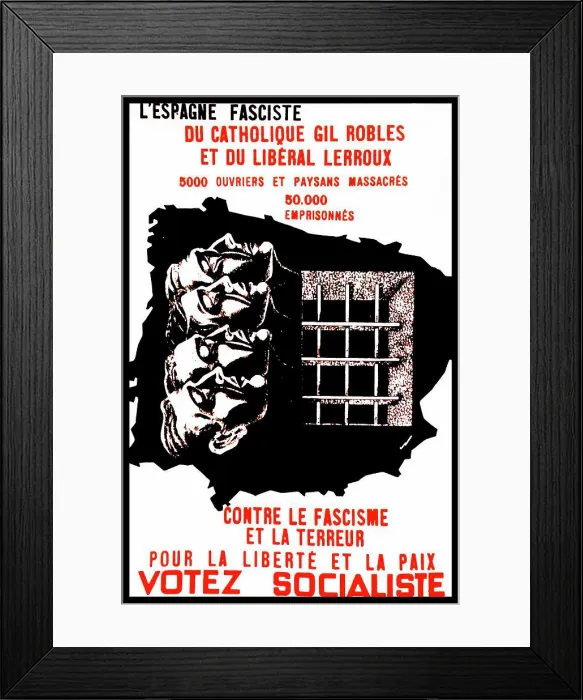 Framed Print : Spanish Socialist propaganda poster attacking fascism, the liberals and catholic church 1936 Framed Print : Spanish Socialist propaganda poster attacking fascism, the liberals and catholic church 1936