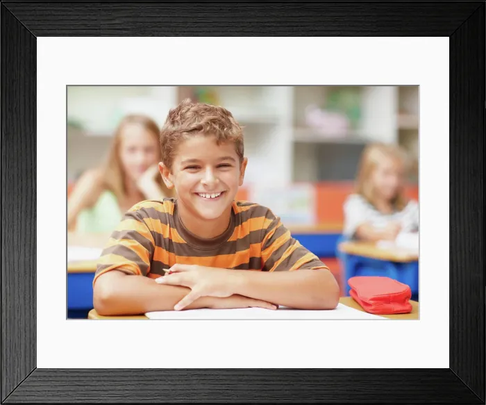 Framed Print : Happy, portrait and boy in kids classroom for learning Framed Print : Happy, portrait and boy in kids classroom for learning