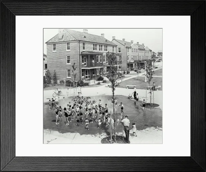 Framed Print : Vintage photograph. Children playing outside in fountain at Iberville Public Housing in New Orleans, Louisiana Framed Print : Vintage photograph. Children playing outside in fountain at Iberville Public Housing in New Orleans, Louisiana
