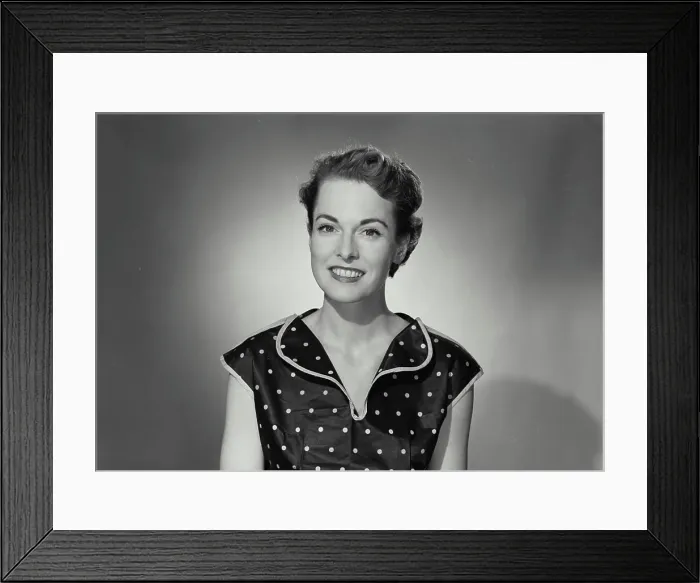 Framed Print : Vintage Photograph. Woman wearing polka dot blouse smiling