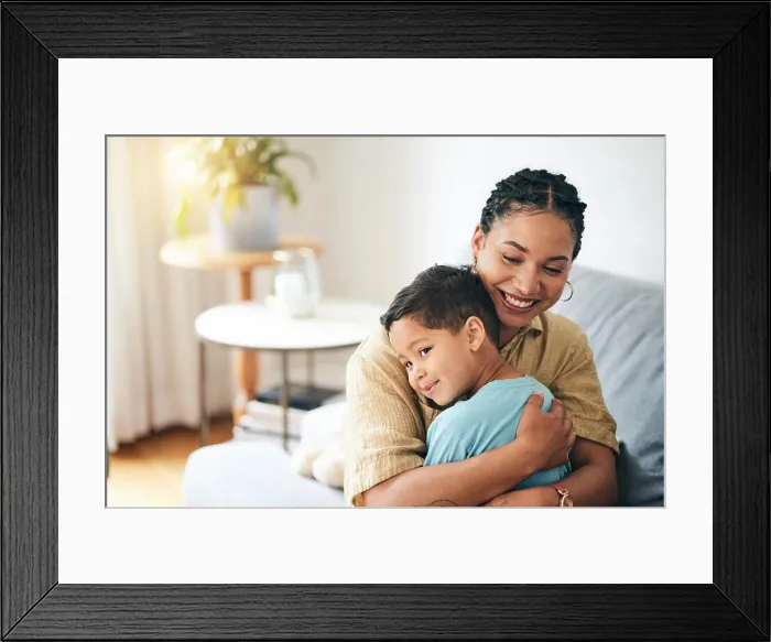 Framed Print : Love, home mom and happy kid hug parent for support Framed Print : Love, home mom and happy kid hug parent for support