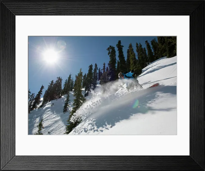Framed Print : A man snowboards the Mount Axtel backcountry on a sunny Colorado day