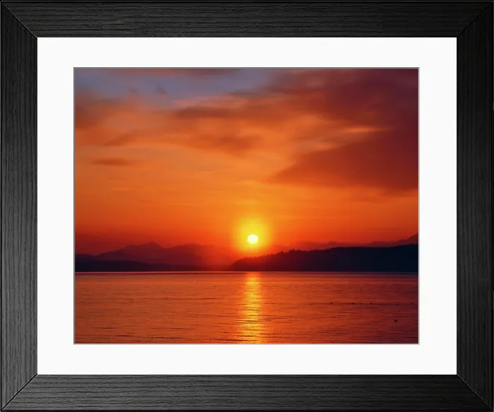Framed Print : Sunset over the Olympic Mountains and Puget Sound in Washington, USA