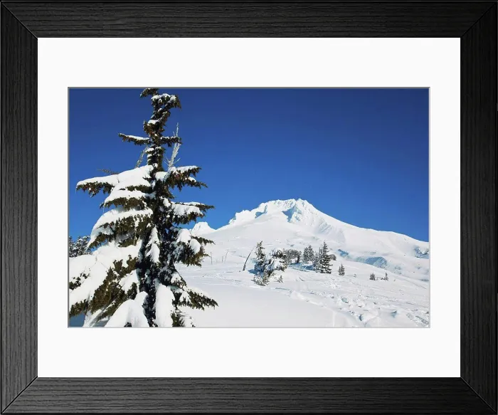 Framed Print : oregon cascades, oregon, united states of america, fresh winter snow on mount hood