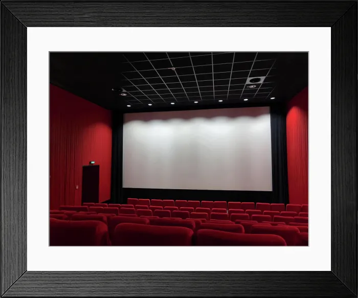 Framed Print : Cinema Screen And Red Seats. Empty Screening Theater Cinema Screen And Red Seats
