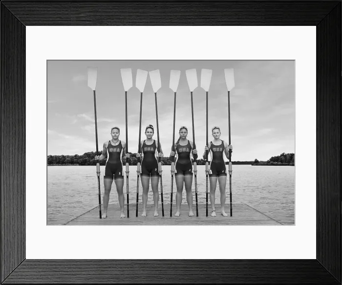 Framed Print : B&W Portrait of the US W4X 2024 Olympic rowers Framed Print : B&W Portrait of the US W4X 2024 Olympic rowers