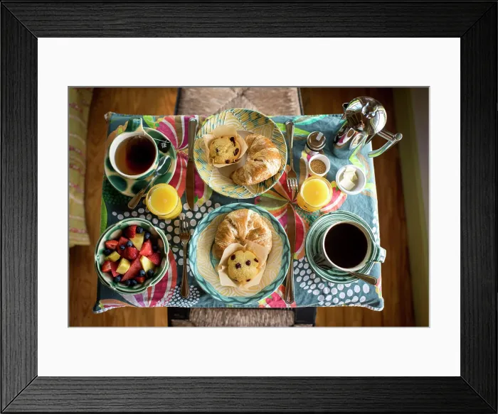 Framed Print : Vibrant Breakfast Spread with Pastries and Fresh Fruit Framed Print : Vibrant Breakfast Spread with Pastries and Fresh Fruit