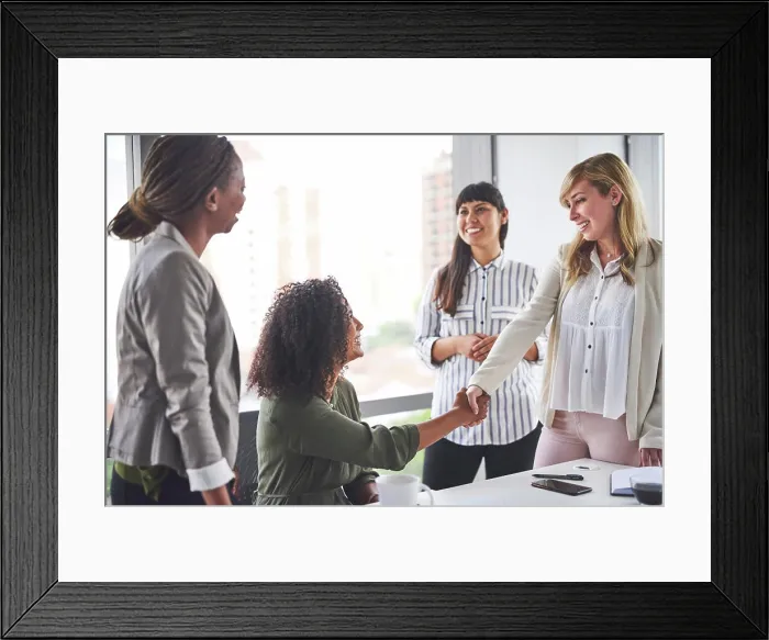Framed Print : Handshake, collaboration and businesswomen with smile Framed Print : Handshake, collaboration and businesswomen with smile
