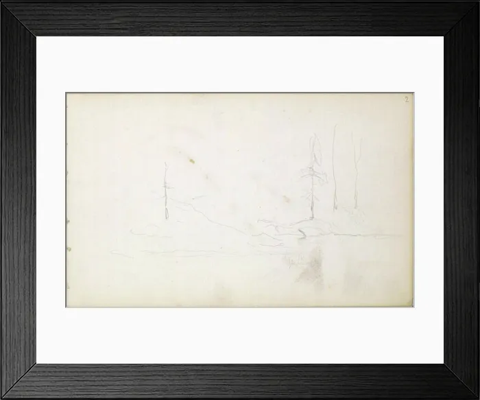 Framed Print : Pencil sketch by Anton Romako depicting a landscape with trees, showing terrain, vegetation, and spatial composition Framed Print : Pencil sketch by Anton Romako depicting a landscape with trees, showing terrain, vegetation, and spatial composition