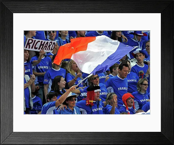 Framed Print : French fans, spectators waving flag, Davis Cup 2011 quarter-final, Stuttgart, Baden-Wuerttemberg, Germany, Europe Framed Print : French fans, spectators waving flag, Davis Cup 2011 quarter-final, Stuttgart, Baden-Wuerttemberg, Germany, Europe