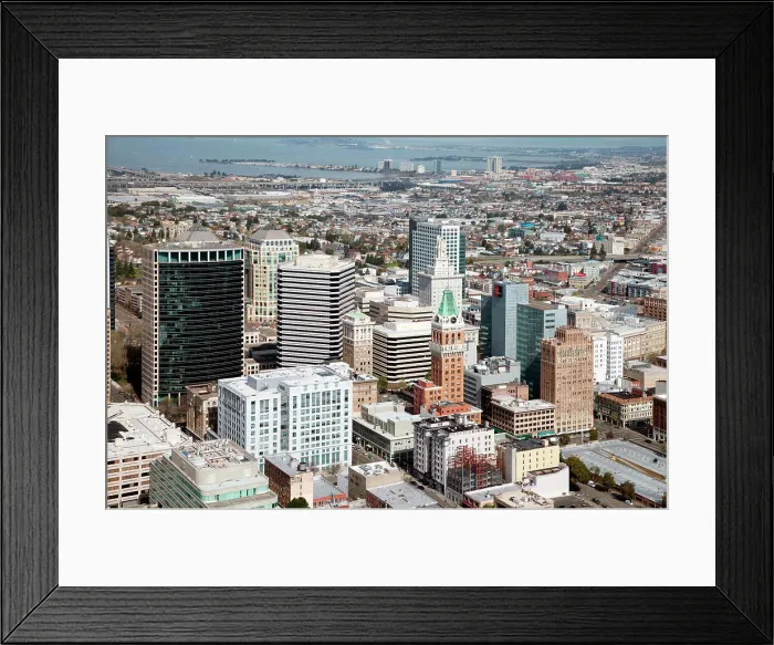 Framed Print : Downtown Oakland, California with the San Francisco Bay in the Background Framed Print : Downtown Oakland, California with the San Francisco Bay in the Background