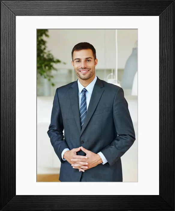 Framed Print : Corporate, portrait and proud with business man at office for start of professional career as intern Framed Print : Corporate, portrait and proud with business man at office for start of professional career as intern