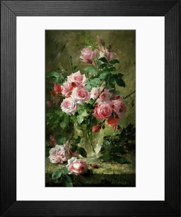 Framed Print : STILL LIFE OF PINK ROSES IN A GLASS VASE Frans Mortelmans (1865-1936 Belgian) Framed Print : STILL LIFE OF PINK ROSES IN A GLASS VASE Frans Mortelmans (1865-1936 Belgian)
