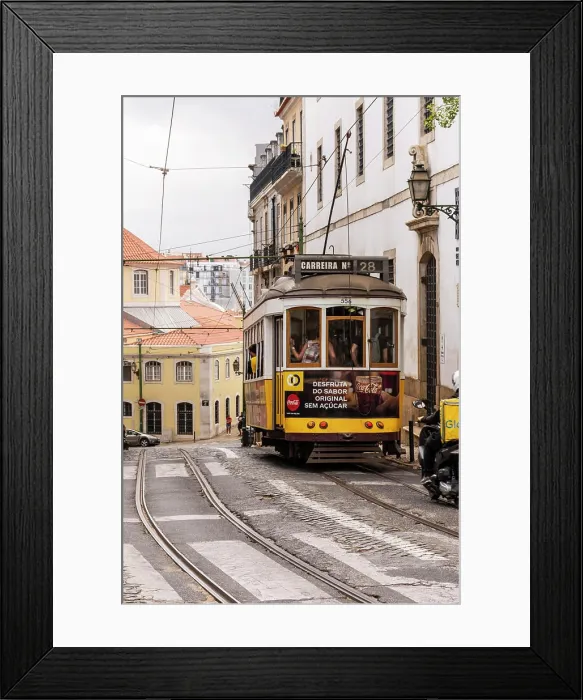 Framed Print : Beautiful view to old historic electric street tram and building Framed Print : Beautiful view to old historic electric street tram and building