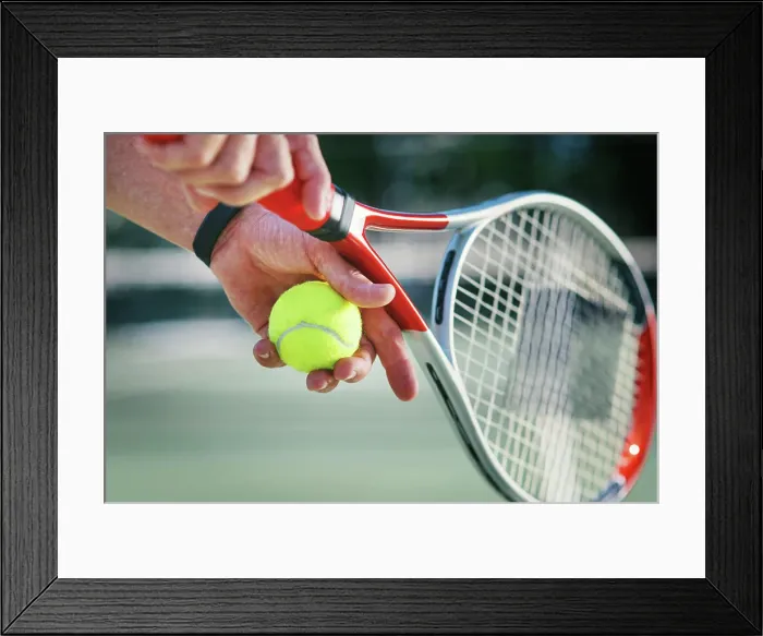 Framed Print : Tennis court, outdoor and hands with racket Framed Print : Tennis court, outdoor and hands with racket