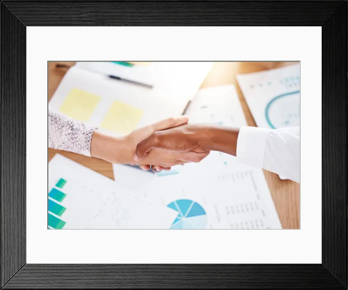Framed Print : Handshake, business deal and partners shaking hands after meeting and consulting about agreement Framed Print : Handshake, business deal and partners shaking hands after meeting and consulting about agreement