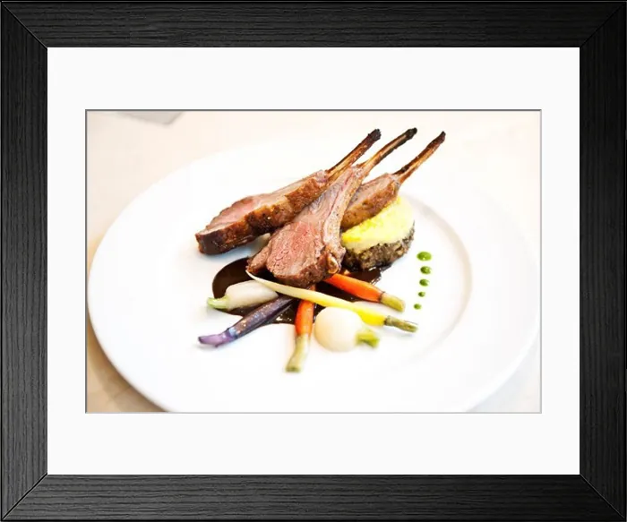 Framed Print : USA, New York State, New York City, Brooklyn, Annisa, Lamb chops with South African flavors Framed Print : USA, New York State, New York City, Brooklyn, Annisa, Lamb chops with South African flavors