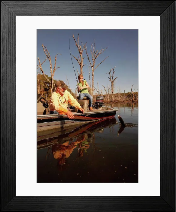 Framed Print : Bass Fishing On Lake Framed Print : Bass Fishing On Lake