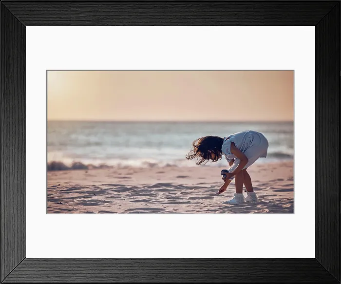 Framed Print : Mockup, girl and beach for summer vacation Framed Print : Mockup, girl and beach for summer vacation
