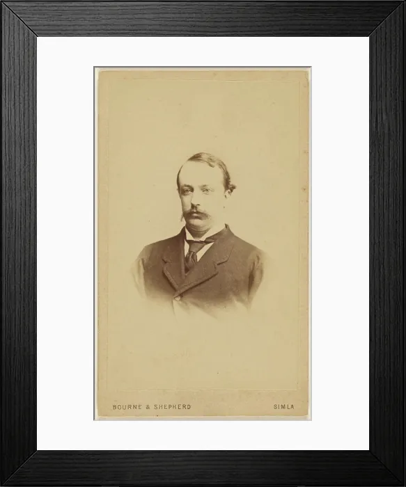 Framed Print : Unidentified man with moustache, in vignette style. Bourne & Shepherd (English, founded 1863, dissolved 2016)