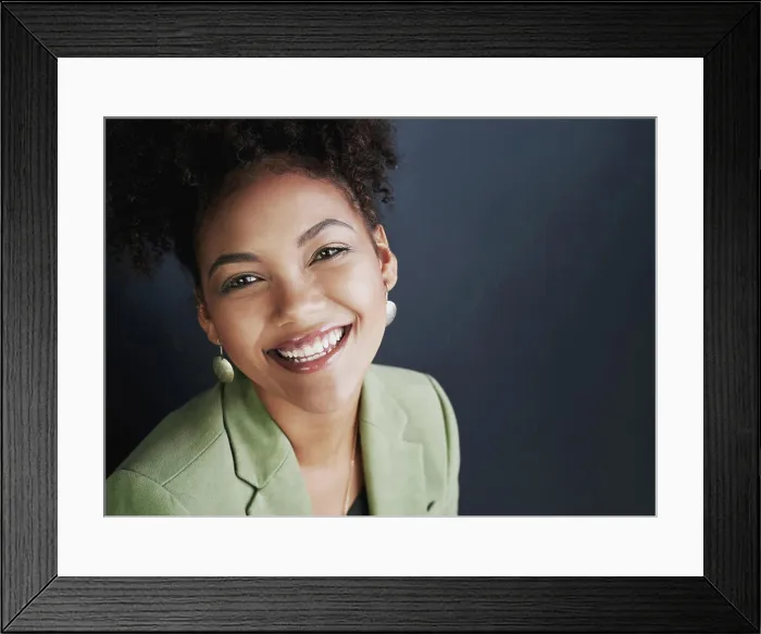 Framed Print : Business, woman and happy with portrait in studio for professional career Framed Print : Business, woman and happy with portrait in studio for professional career