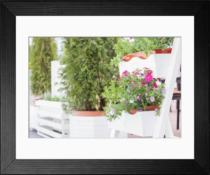 Framed Print : Street cafe flowers and herbs decor concept