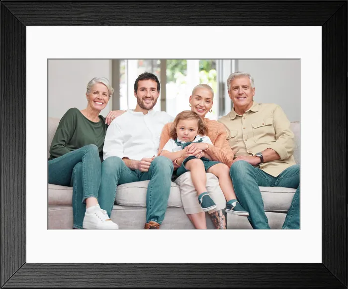 Framed Print : Portrait, generations and happy big family on sofa for love