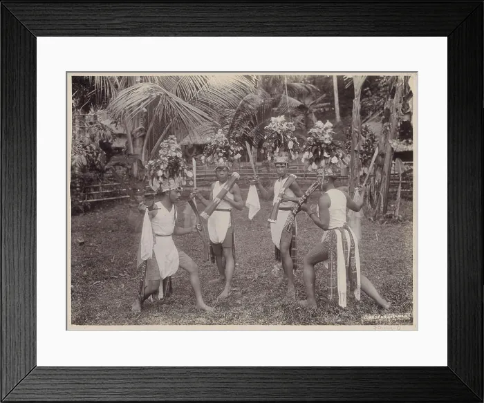 Framed Print : Indian boys in costumes dancing with cures in hand. Part of travel album with forty photos of the Dutch East Indies Framed Print : Indian boys in costumes dancing with cures in hand. Part of travel album with forty photos of the Dutch East Indies