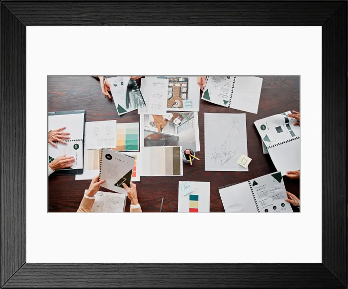 Framed Print : Planning, creative and above of business people in meeting for project ideas Framed Print : Planning, creative and above of business people in meeting for project ideas