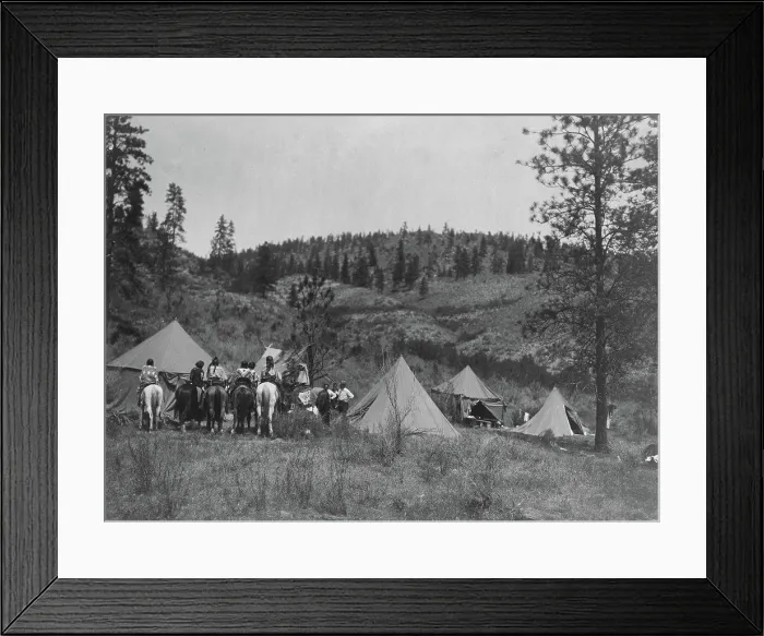 Framed Print : Edward S. Curtis Native American Indians - Five tents erected in a clearing Framed Print : Edward S. Curtis Native American Indians - Five tents erected in a clearing