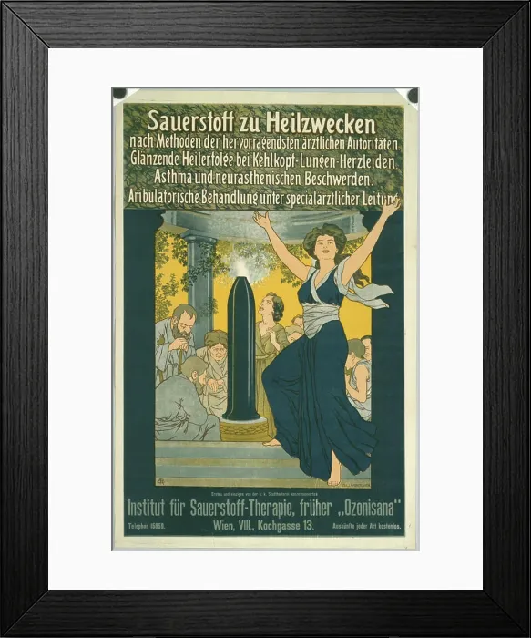 Framed Print : Color print by Emil Ranzenhofer depicting oxygen therapy for healing at the Institute in Vienna VIII