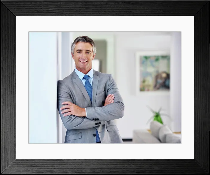 Framed Print : Home, businessman and arms crossed in portrait for corporate career Framed Print : Home, businessman and arms crossed in portrait for corporate career