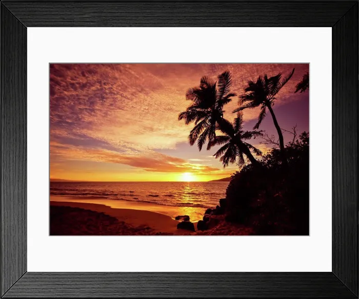 Framed Print : Palm trees at sunset; Kihei, Maui, Hawaii, United States of America Framed Print : Palm trees at sunset; Kihei, Maui, Hawaii, United States of America