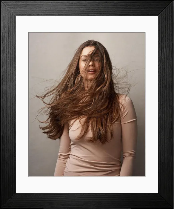 Framed Print : Breeze, hair care and portrait of woman in studio for natural growth