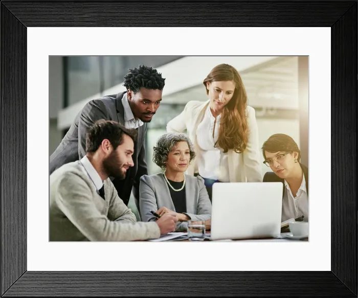 Framed Print : Business people, laptop and leader for planning in boardroom Framed Print : Business people, laptop and leader for planning in boardroom
