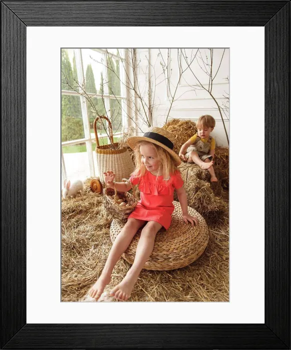 Framed Print : Easter kids playing with rabbits and ducks Framed Print : Easter kids playing with rabbits and ducks