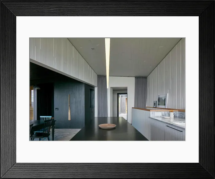 Framed Print : View to front door. La Charbonnière, La Malbaie, Canada. Architect: Alain Carle Architecte, 2016 Framed Print : View to front door. La Charbonnière, La Malbaie, Canada. Architect: Alain Carle Architecte, 2016