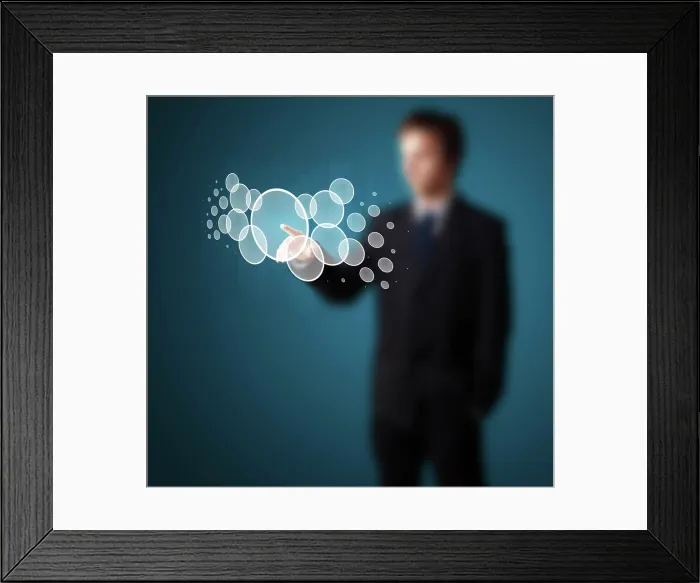 Framed Print : Geschäftsmann drücken High-Tech-Typ von modernen Tasten Businessman pressing high tech type of modern buttons on a Framed Print : Geschäftsmann drücken High-Tech-Typ von modernen Tasten Businessman pressing high tech type of modern buttons on a