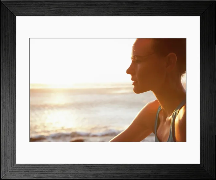 Framed Print : Backlit Profile of Woman by Sea Framed Print : Backlit Profile of Woman by Sea