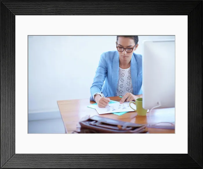 Framed Print : Office, creative agency and businesswoman with paper for drawing Framed Print : Office, creative agency and businesswoman with paper for drawing