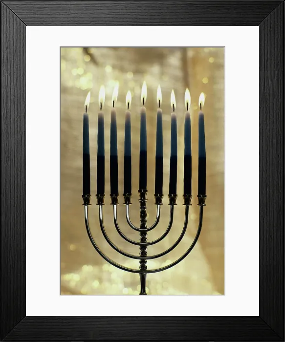 Framed Print : Lit candles on a menorah