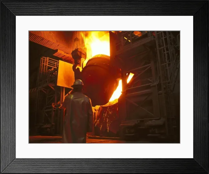 Framed Print : Steelmaking plant converter being filled with crude iron Framed Print : Steelmaking plant converter being filled with crude iron