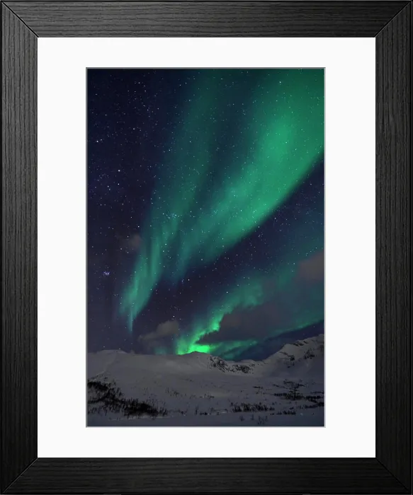 Framed Print : Aurora Borealis over the mountains near Tromsø, Norway