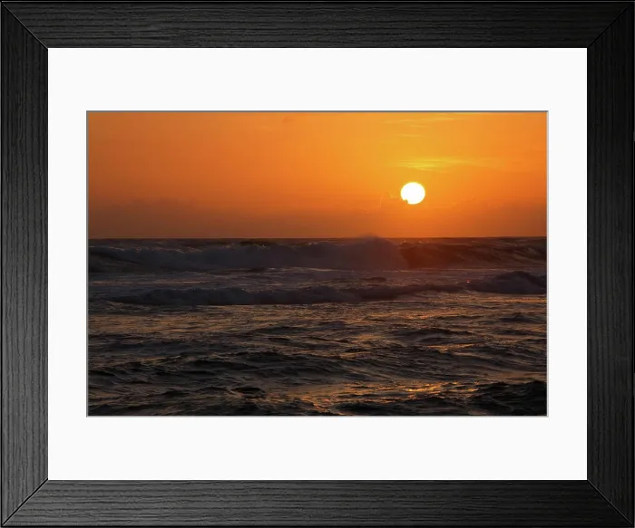 Framed Print : Ocean sunset with large sun Framed Print : Ocean sunset with large sun