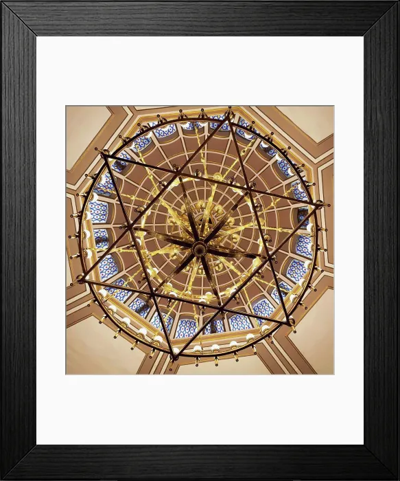 Framed Print : Low Angle View Of A Dome Ceiling Through A Hanging Chandelier In A Star Of David Shape In The Neve Salom Synagogue Framed Print : Low Angle View Of A Dome Ceiling Through A Hanging Chandelier In A Star Of David Shape In The Neve Salom Synagogue