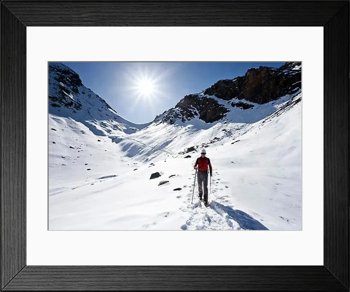 Framed Print : Mountain climber descending from Wilde Kreuzspitze Mountain in the Pfunderer Mountains Framed Print : Mountain climber descending from Wilde Kreuzspitze Mountain in the Pfunderer Mountains