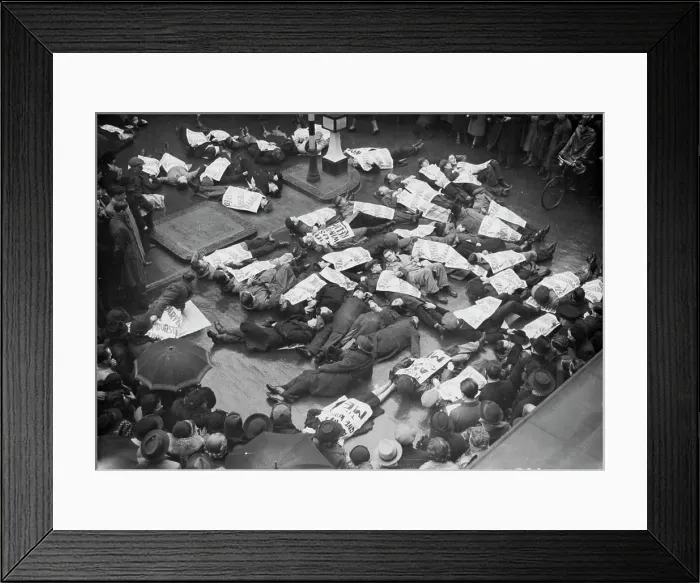 Framed Print : Unemployed 'Lie-Down' Demonstration In Oxford-Street -- The unemployed during their 'lie-down' demonstration Framed Print : Unemployed 'Lie-Down' Demonstration In Oxford-Street -- The unemployed during their 'lie-down' demonstration