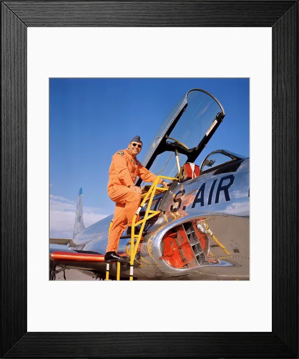 Framed Print : 1970S Smiling Military Pilot Ladder Climbing Enter Cockpit Jet Wearing Orange Flight Jump Suit Pilots Men