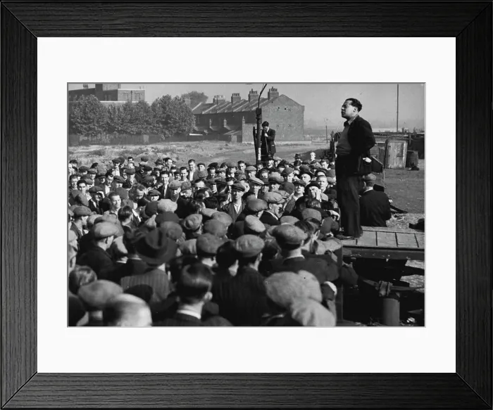 Framed Print : Dockers Hear Leader On First Day of Emergency -- Crowd of London dockers listen to a speech by Albert Timothy Framed Print : Dockers Hear Leader On First Day of Emergency -- Crowd of London dockers listen to a speech by Albert Timothy